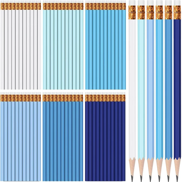 Main image of 60 Pcs HB Pencils #2 Unsharpened Wood, Blue Green Series, Gold Wood Cased with Pink Eraser, HB Graphite for School Exam Office, Blank Bulk Sketching Learning, Great Students Kids Adults