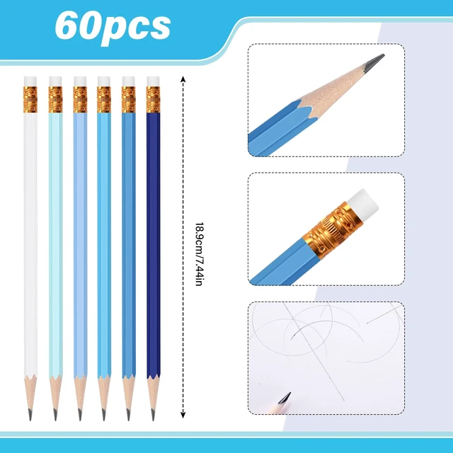 Alt view image 2 of 7 - 60 Pcs HB Pencils #2 Unsharpened Wood, Blue Green Series, Gold Wood Cased with Pink Eraser, HB Graphite for School Exam Office, Blank Bulk Sketching Learning, Great Students Kids Adults