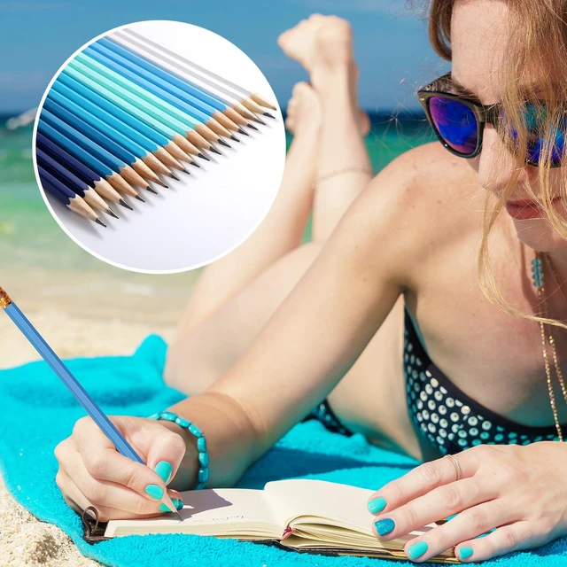 Alt view image 4 of 7 - 60 Pcs HB Pencils #2 Unsharpened Wood, Blue Green Series, Gold Wood Cased with Pink Eraser, HB Graphite for School Exam Office, Blank Bulk Sketching Learning, Great Students Kids Adults