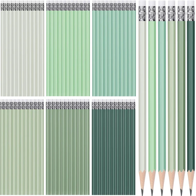 Main image of 60 Pcs HB Pencils #2 Unsharpened Wood, Green Series, White Wood Cased with Pink Eraser, HB Graphite for School Exam Office, Blank Bulk Sketching Learning, Great Students Kids Adults
