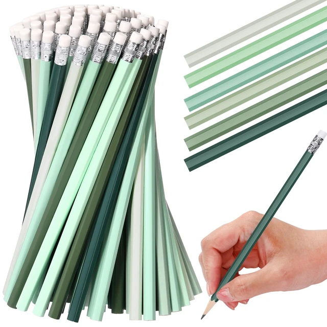 Alt view image 2 of 6 - 60 Pcs HB Pencils #2 Unsharpened Wood, Green Series, White Wood Cased with Pink Eraser, HB Graphite for School Exam Office, Blank Bulk Sketching Learning, Great Students Kids Adults