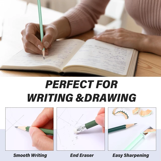 Alt view image 3 of 6 - 60 Pcs HB Pencils #2 Unsharpened Wood, Green Series, White Wood Cased with Pink Eraser, HB Graphite for School Exam Office, Blank Bulk Sketching Learning, Great Students Kids Adults