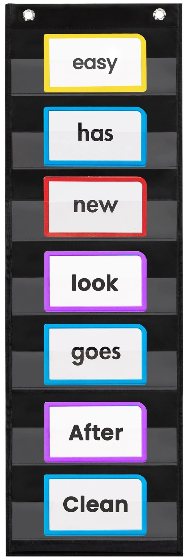 Main image of Sentence Strip Pocket Chart, 9" Wide x 33" Tall, Black Pocket Chart For Dry Erase Sentence Strips, Easy to Use & Hang, Reusable, For Classrooms, Home & Office