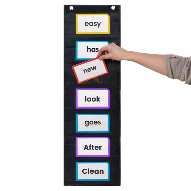 Alt view image 4 of 7 - Sentence Strip Pocket Chart, 9" Wide x 33" Tall, Black Pocket Chart For Dry Erase Sentence Strips, Easy to Use & Hang, Reusable, For Classrooms, Home & Office