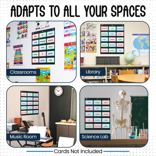Alt view image 5 of 6 - Sentence Strip Pocket Chart, 17" Wide x 22" Tall, Black Pocket Chart For Dry Erase Sentence Strips, Easy to Use & Hang, Reusable, For Classrooms, Home & Office