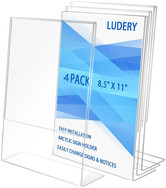 Main image of 8.5x11 Inches Acrylic Sign Slant Back Holder, Plastic Display Stand,Brochure Holder, Table Top Sign Holder For Office, Home, Store, Restaurant (4pack)