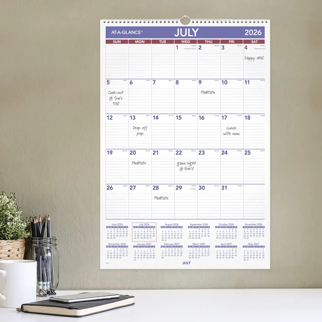 Alt view image 2 of 6 - Wall Calendar 2026-2027 Planner, Academic 12-Month July-June, Monthly, 15-1/2" x 22-3/4", Ruled Daily Blocks (AY328), White