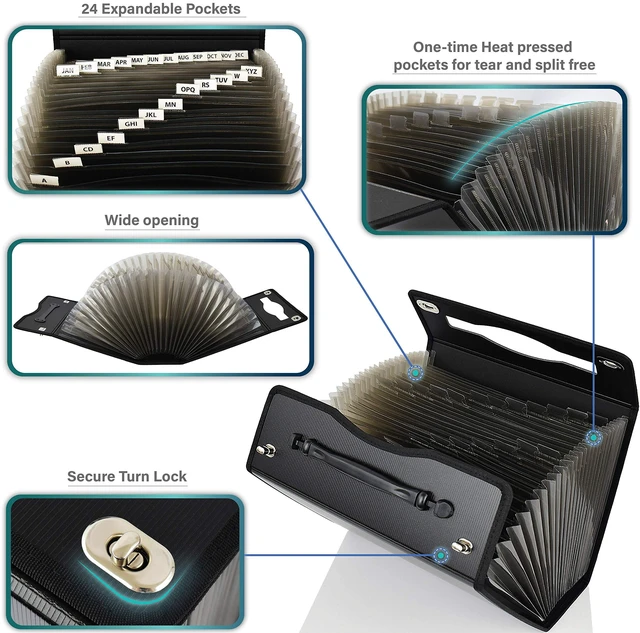 Alt view image 4 of 7 - Accordion File Folders with 24 Pockets Organizer for Document Paper Storage Folder Documents Expanding Binder Folio Pocket Receipt Filing Expandable Files Dividers Labels Letter Durable Handle