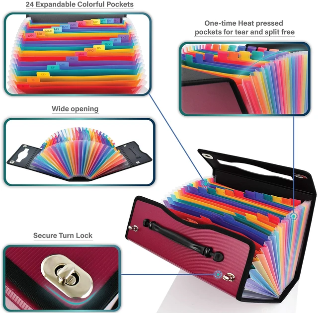 Alt view image 4 of 7 - Accordion File Folders with 24 Pockets Organizer for Document Paper Storage Folder Documents Expanding Binder Folio Pocket Receipt Filing Expandable Files Dividers Labels Letter Durable Handle