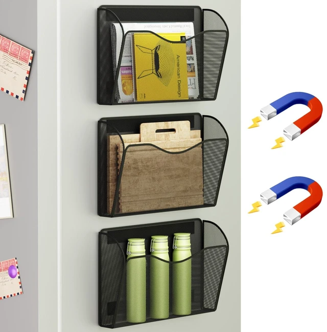 Main image of Magnetic File Holder - Heavy Duty Wall File Organizer for Refrigerator & Whiteboard - Strong Magnet Mail Holder & Magazine Rack, No Drilling Document Storage Basket for Office Cabinet
