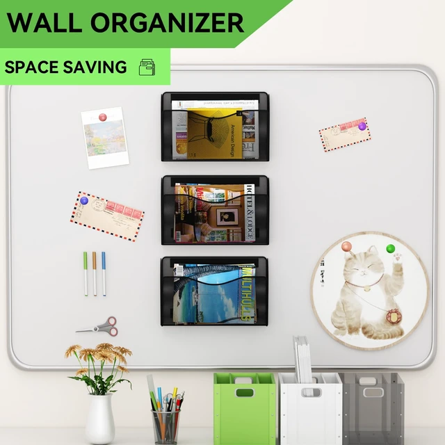 Alt view image 2 of 7 - Magnetic File Holder - Heavy Duty Wall File Organizer for Refrigerator & Whiteboard - Strong Magnet Mail Holder & Magazine Rack, No Drilling Document Storage Basket for Office Cabinet