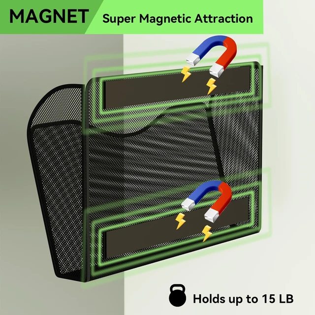 Alt view image 3 of 7 - Magnetic File Holder - Heavy Duty Wall File Organizer for Refrigerator & Whiteboard - Strong Magnet Mail Holder & Magazine Rack, No Drilling Document Storage Basket for Office Cabinet