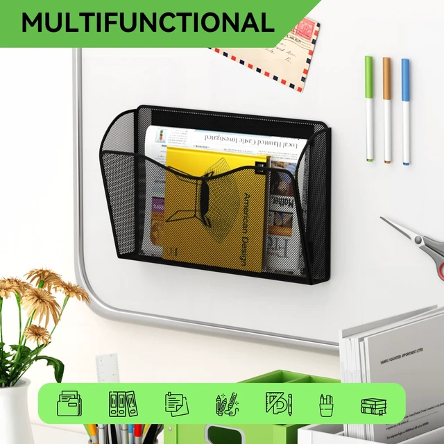 Alt view image 5 of 7 - Magnetic File Holder - Heavy Duty Wall File Organizer for Refrigerator & Whiteboard - Strong Magnet Mail Holder & Magazine Rack, No Drilling Document Storage Basket for Office Cabinet