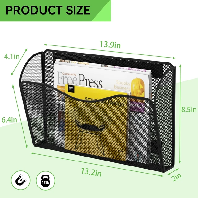 Alt view image 4 of 7 - Magnetic File Holder - Heavy Duty Wall File Organizer for Refrigerator & Whiteboard - Strong Magnet Mail Holder & Magazine Rack, No Drilling Document Storage Basket for Office Cabinet