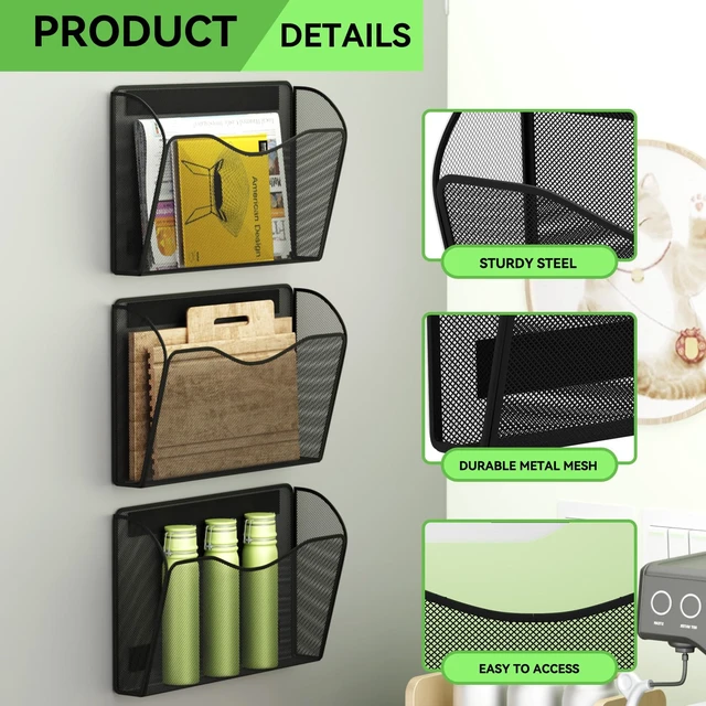 Alt view image 7 of 7 - Magnetic File Holder - Heavy Duty Wall File Organizer for Refrigerator & Whiteboard - Strong Magnet Mail Holder & Magazine Rack, No Drilling Document Storage Basket for Office Cabinet