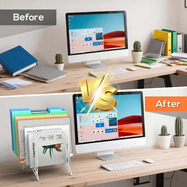 Alt view image 6 of 6 - Incline Sorter Desk File Organizer, Metal Desk Magazine Folder Holder with 8-Section Vertical Compartments Rack File Organizer for Office, Home, School (2, White)