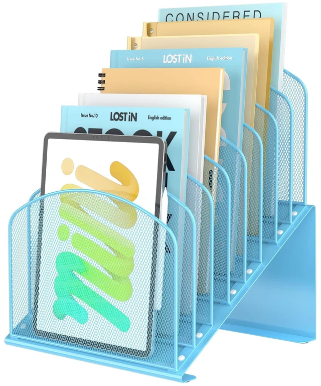 Main image of Inclined Desk File Organizer Folder Holder with 8-Section, Blue