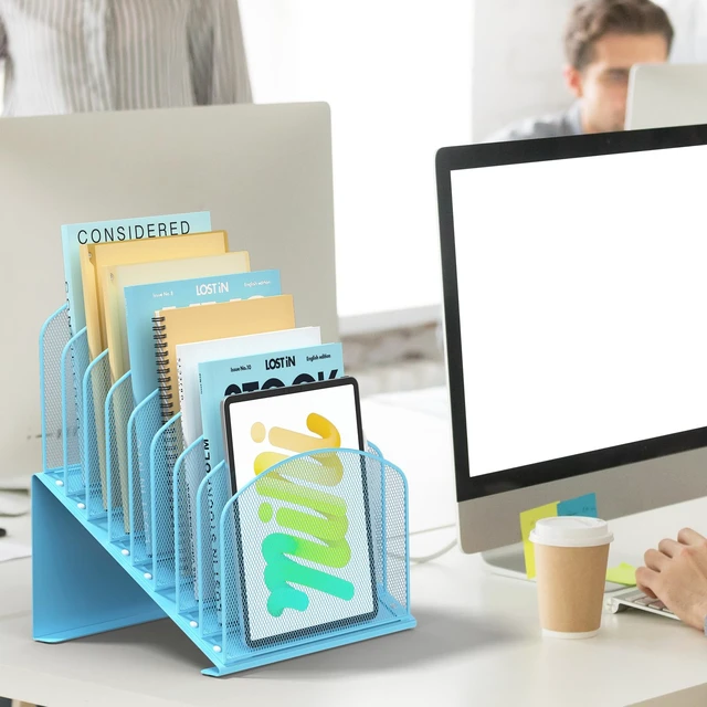 Alt view image 3 of 5 - Inclined Desk File Organizer Folder Holder with 8-Section, Blue
