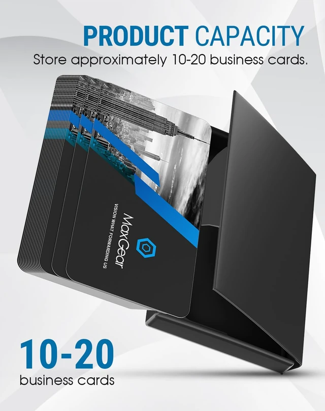 Alt view image 3 of 6 - Stainless Steel & ABS Business Card Holder, Slim Card Case, Black Buckle Closure, Fits Standard Business Cards and Credit Cards