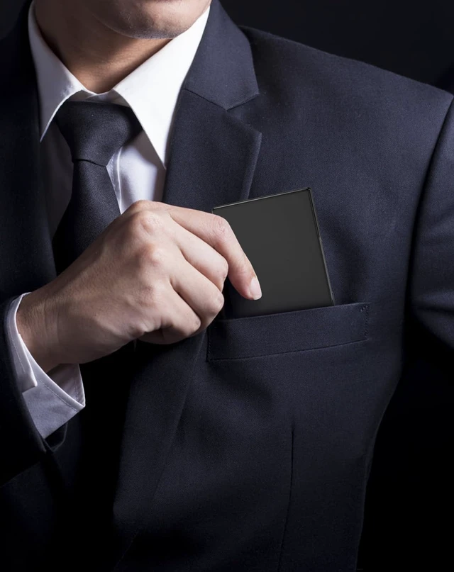 Alt view image 5 of 6 - Stainless Steel & ABS Business Card Holder, Slim Card Case, Black Buckle Closure, Fits Standard Business Cards and Credit Cards