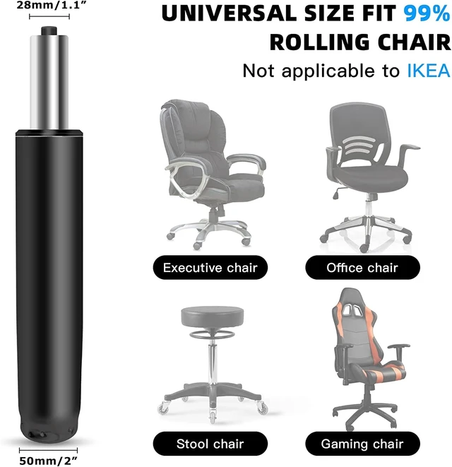 Alt view image 4 of 7 - 2.5 Inch Office Chair Gas Lift Cylinder Replacement, Black Heavy Duty 1000 lbs Hydraulic Pneumatic Piston, Universal Fit Most Office, Desk, Gaming Chairs, Fix Sinking