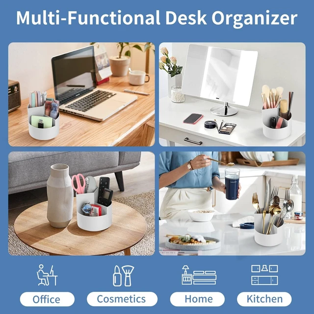 Alt view image 5 of 7 - Desk Pencil Pen Holder, 3 Slots 360-Degree Spinning Organizers, Desktop Storage Stationery Supplies, Cute Cup Pot for Office, School, Art Supply, Kids - Gray