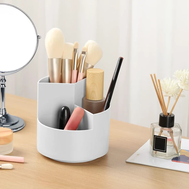 Alt view image 6 of 7 - Desk Pencil Pen Holder, 3 Slots 360-Degree Spinning Organizers, Desktop Storage Stationery Supplies, Cute Cup Pot for Office, School, Art Supply, Kids - Gray