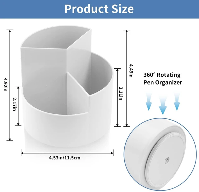 Alt view image 7 of 7 - Desk Pencil Pen Holder, 3 Slots 360-Degree Spinning Organizers, Desktop Storage Stationery Supplies, Cute Cup Pot for Office, School, Art Supply, Kids - Gray