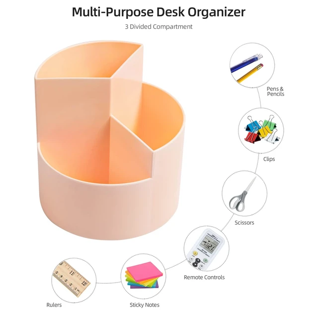 Alt view image 3 of 7 - Desk Pencil Pen Holder, 3 Slots 360-Degree Spinning Organizers, Desktop Storage Stationery Supplies, Cute Cup Pot for Office, School, Art Supply, Kids - Pink
