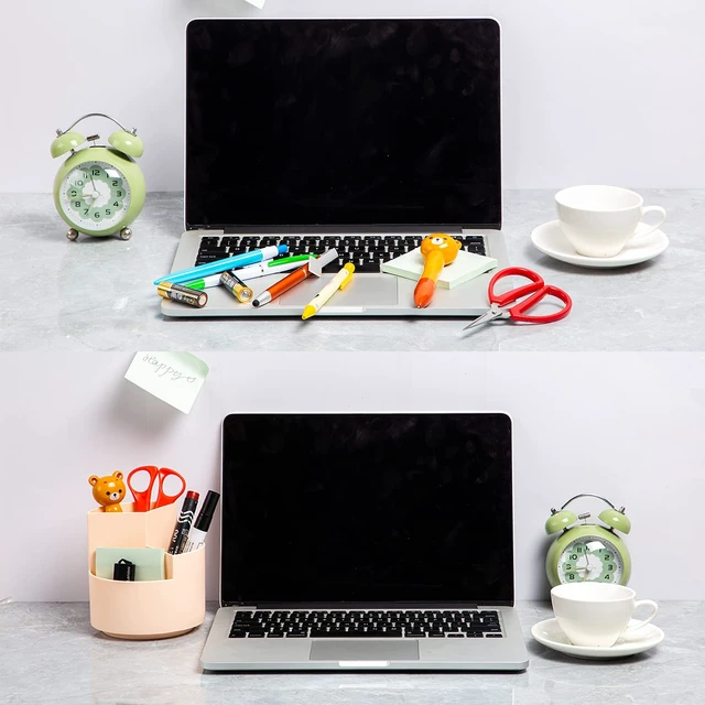 Alt view image 4 of 7 - Desk Pencil Pen Holder, 3 Slots 360-Degree Spinning Organizers, Desktop Storage Stationery Supplies, Cute Cup Pot for Office, School, Art Supply, Kids - Pink