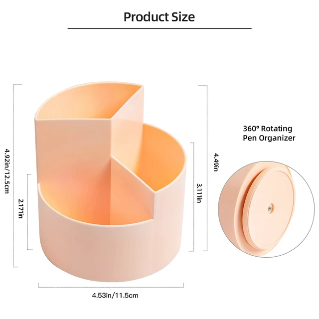 Alt view image 7 of 7 - Desk Pencil Pen Holder, 3 Slots 360-Degree Spinning Organizers, Desktop Storage Stationery Supplies, Cute Cup Pot for Office, School, Art Supply, Kids - Pink