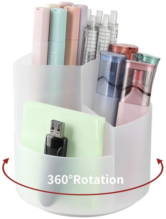 Main image of Desk Pencil Pen Holder, 3 Slots 360-Degree Spinning Organizers, Desktop Storage Stationery Supplies, Cute Cup Pot for Office, School, Art Supply, Kids - Clear