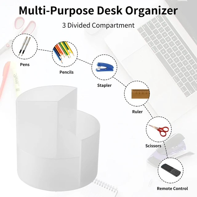 Alt view image 3 of 7 - Desk Pencil Pen Holder, 3 Slots 360-Degree Spinning Organizers, Desktop Storage Stationery Supplies, Cute Cup Pot for Office, School, Art Supply, Kids - Clear