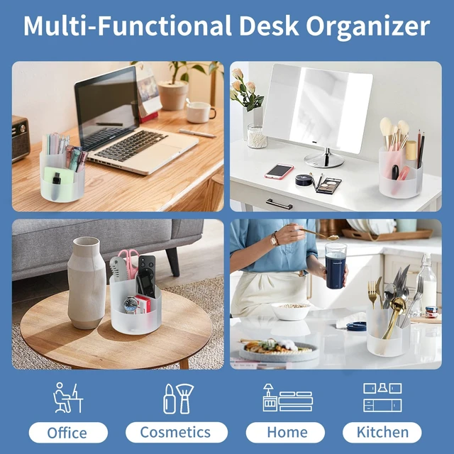 Alt view image 5 of 7 - Desk Pencil Pen Holder, 3 Slots 360-Degree Spinning Organizers, Desktop Storage Stationery Supplies, Cute Cup Pot for Office, School, Art Supply, Kids - Clear