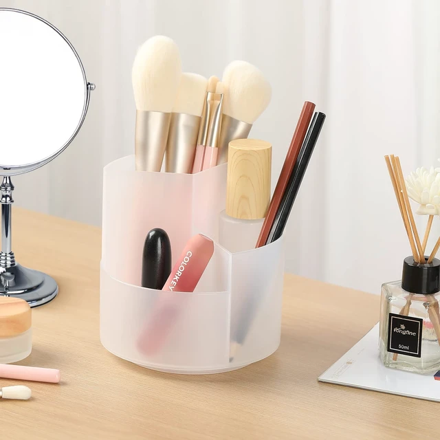 Alt view image 6 of 7 - Desk Pencil Pen Holder, 3 Slots 360-Degree Spinning Organizers, Desktop Storage Stationery Supplies, Cute Cup Pot for Office, School, Art Supply, Kids - Clear