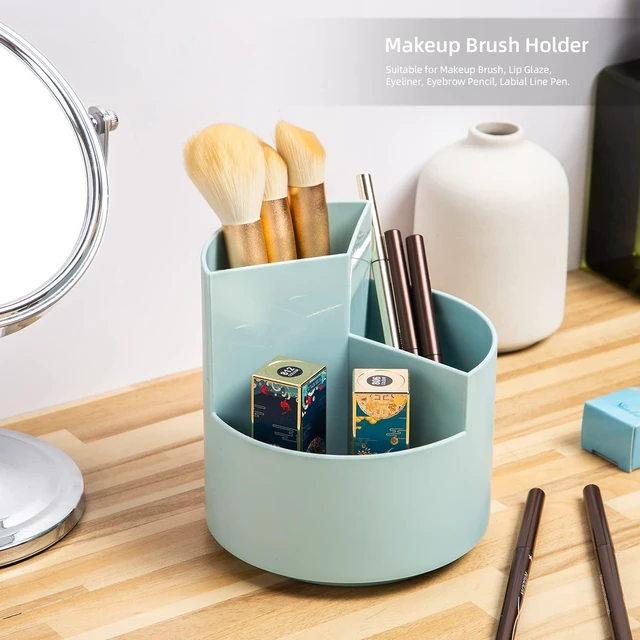 Alt view image 6 of 7 - Desk Pencil Pen Holder, 3-Slot 360 Spinning Desk Organizer, Cute Pencil Cup Pot for Office, School, Art Supply - Blue