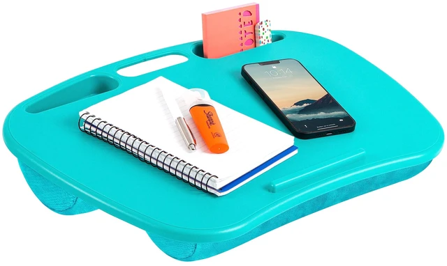 Main image of MyDesk Lap Desk Turquoise, Fits 15.6 Laptops Built-In Device Ledge, Dual Storage Wells, Airflow Dual-Bolster Microbead Cushion, Carry Handle