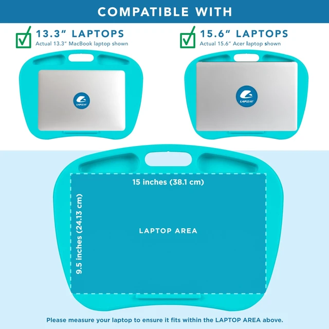 Alt view image 3 of 7 - MyDesk Lap Desk Turquoise, Fits 15.6 Laptops Built-In Device Ledge, Dual Storage Wells, Airflow Dual-Bolster Microbead Cushion, Carry Handle