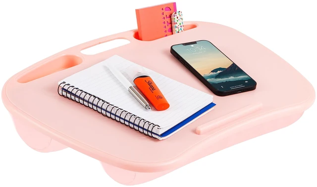 Main image of MyDesk Lap Desk Rose Quartz, Fits 15.6 Laptops Built-In Device Ledge, Dual Storage Wells, Airflow Dual-Bolster Microbead Cushion, Carry Handle