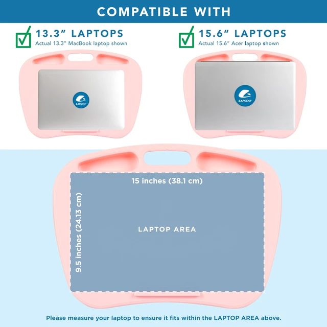 Alt view image 3 of 7 - MyDesk Lap Desk Rose Quartz, Fits 15.6 Laptops Built-In Device Ledge, Dual Storage Wells, Airflow Dual-Bolster Microbead Cushion, Carry Handle