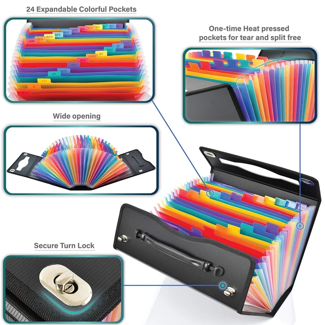 Alt view image 4 of 7 - Accordion File Folders with 24 Pockets Organizer for Document Paper Storage Folder Documents Expanding Binder Folio Pocket Receipt Filing Expandable Files Dividers Labels Letter Durable Handle