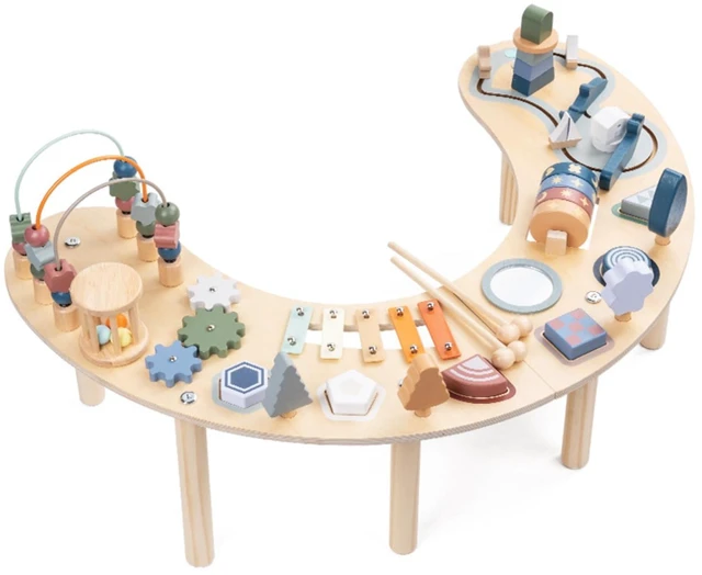 Main image of Montessori Activity Table for 1-3 Year Old, All in 1 Sensory Toy Wooden Baby Toys, Kids Sensory Table, 1 Year Old Boy Girl Gift, Large-size Bead Mazes & Busy Board, Montessori Toys for 1yr+