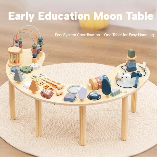 Alt view image 2 of 7 - Montessori Activity Table for 1-3 Year Old, All in 1 Sensory Toy Wooden Baby Toys, Kids Sensory Table, 1 Year Old Boy Girl Gift, Large-size Bead Mazes & Busy Board, Montessori Toys for 1yr+