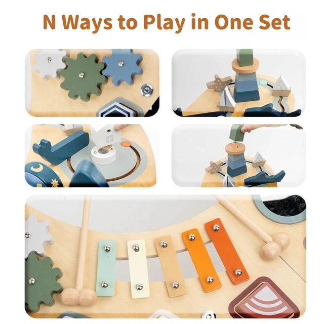 Alt view image 5 of 7 - Montessori Activity Table for 1-3 Year Old, All in 1 Sensory Toy Wooden Baby Toys, Kids Sensory Table, 1 Year Old Boy Girl Gift, Large-size Bead Mazes & Busy Board, Montessori Toys for 1yr+