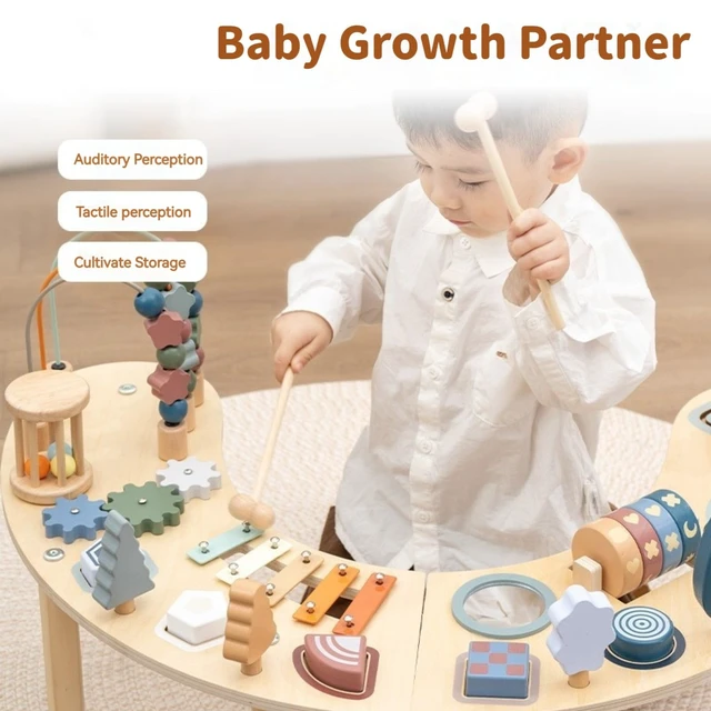 Alt view image 4 of 7 - Montessori Activity Table for 1-3 Year Old, All in 1 Sensory Toy Wooden Baby Toys, Kids Sensory Table, 1 Year Old Boy Girl Gift, Large-size Bead Mazes & Busy Board, Montessori Toys for 1yr+