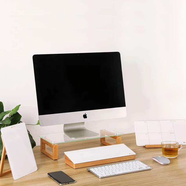Alt view image 7 of 7 - Glass Desktop Whiteboard with Wood Organizer for Small Office Accessories, Aesthetic Desk Dry Erase White Board with Drawer for Home Office Cubicle, Marker & Eraser Included