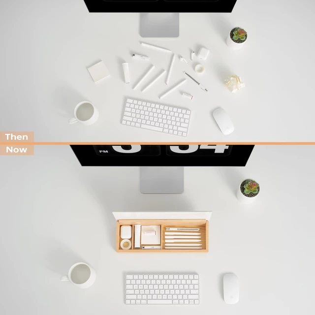 Alt view image 6 of 7 - Glass Desktop Whiteboard with Wood Organizer for Small Office Accessories, Aesthetic Desk Dry Erase White Board with Drawer for Home Office Cubicle, Marker & Eraser Included