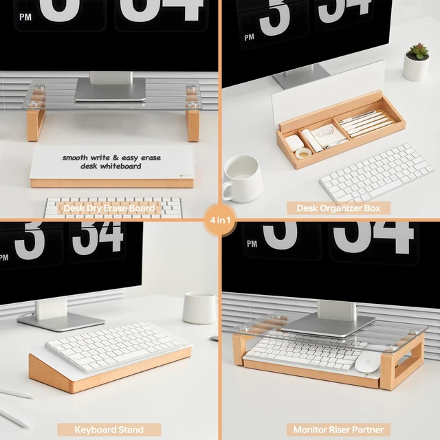 Alt view image 3 of 7 - Glass Desktop Whiteboard with Wood Organizer for Small Office Accessories, Aesthetic Desk Dry Erase White Board with Drawer for Home Office Cubicle, Marker & Eraser Included