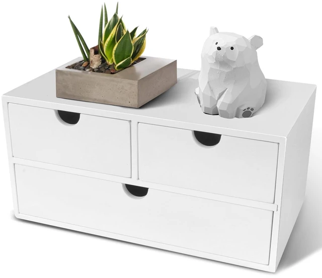 Main image of Bamboo Desk Organizer with 3 Drawers, Countertop Organizer with Drawers Makeup Storage Drawer 3 Drawer Tabletop Storage Organization Box Home Office WorkspaceWhite