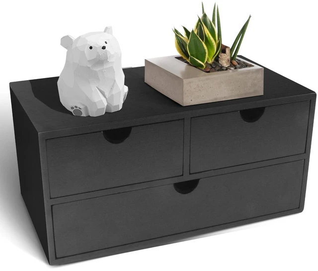 Main image of Bamboo Desk Organizer with 3 Drawers, Countertop Organizer with Drawers Makeup Storage Drawer 3 Drawer Tabletop Storage Organization Box Home Office WorkspaceBlack